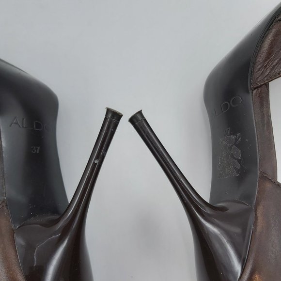Aldo Leather Brown Stiletto 4 inch High Heel Shoes Pointed Toe Women Size 37-6.5 - Picture 11 of 16